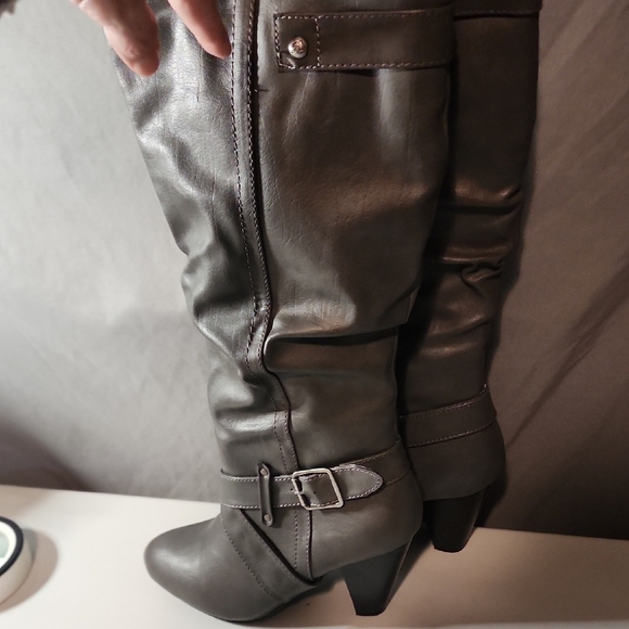Rampage Gray Heeled Boots with Edgy Buckle Straps - Picture 2 of 10